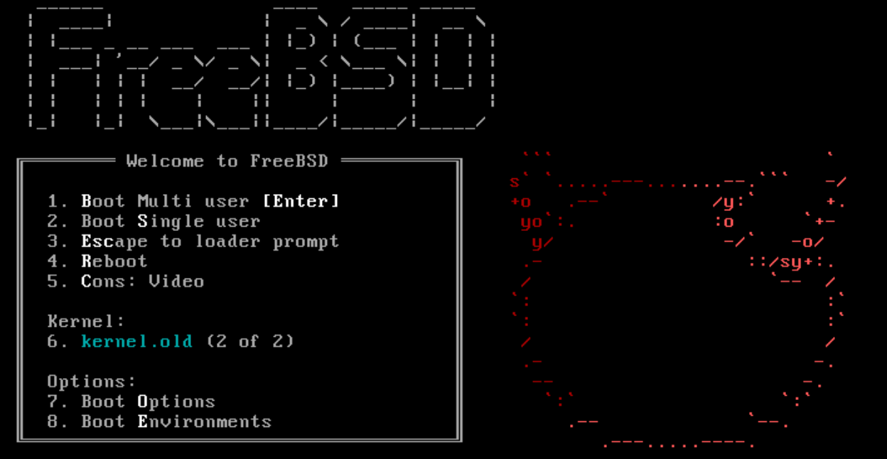 FreeBSD bootloader with kernel.old selected