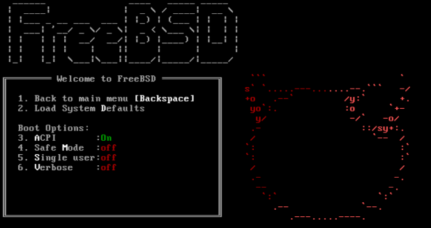 FreeBSD bootloader Boot Options